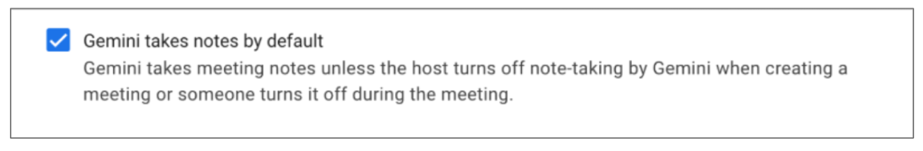 Ứng dụng > Google Workspace > Cài đặt cho Google Meet > Cài đặt Gemini