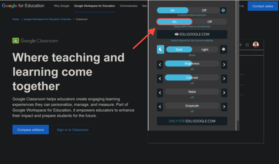 Bật Dark Mode (chế độ màn hình tối) trên Google Classroom