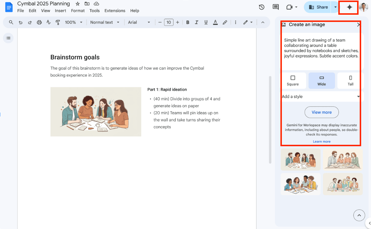 Sử dụng Gemini trong Google Docs để tạo hình ảnh 1