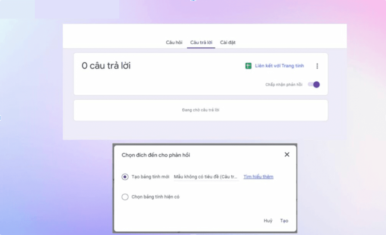 Cài đặt cho câu trả lời trên Google Forms